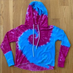 Chaser Pink & Aqua Blue Tie-Dye Cropped Hoodie XS